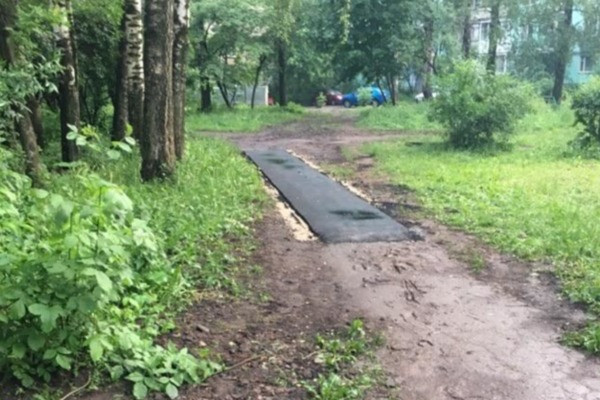 В Рязани заасфальтировали середину пешеходной тропинки. Фото