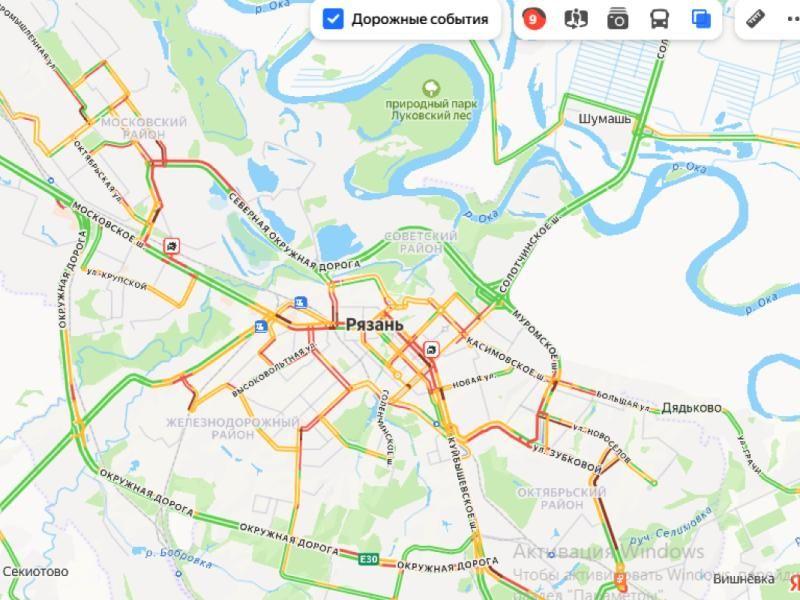 Рязань встала в 9-балльные пробки